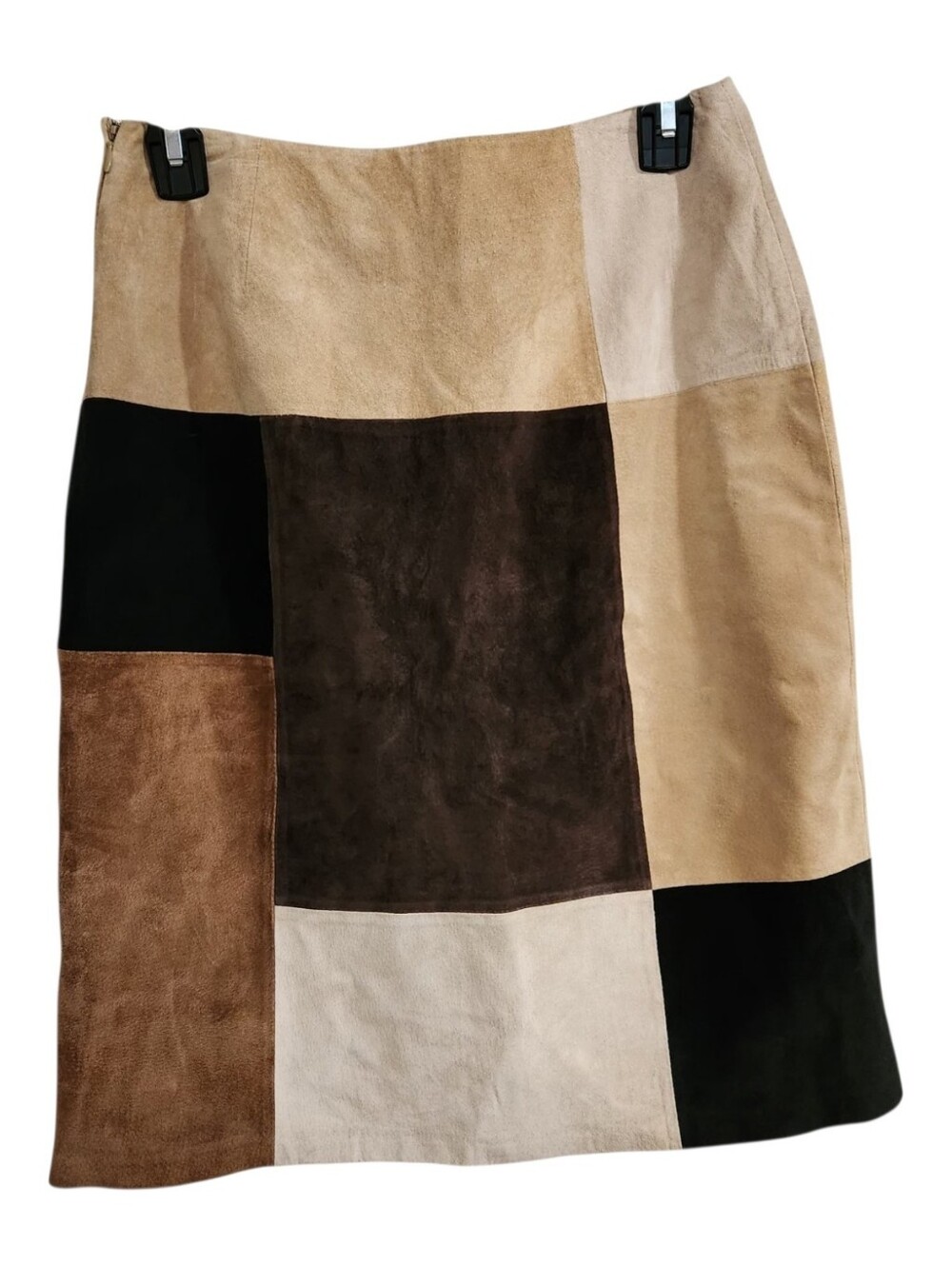 Vintage Alfani Suede Patchwork Mini Skirt 4 Boho Y2K Earthtone Leather A-Line - Picture 2 of 10